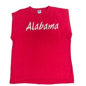 VTG 80s Alabama Sleeveless T Shirt Red Men M Russell Athletic Made in USA Sports